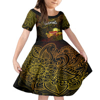 Happy Diwali Festival Family Matching Off Shoulder Maxi Dress and Hawaiian Shirt Diya Lamp Hibiscus Polynesian Pattern LT05 Daughter's Dress Yellow - Polynesian Pride