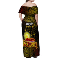 Happy Diwali Festival Family Matching Off Shoulder Maxi Dress and Hawaiian Shirt Diya Lamp Hibiscus Polynesian Pattern LT05 - Polynesian Pride