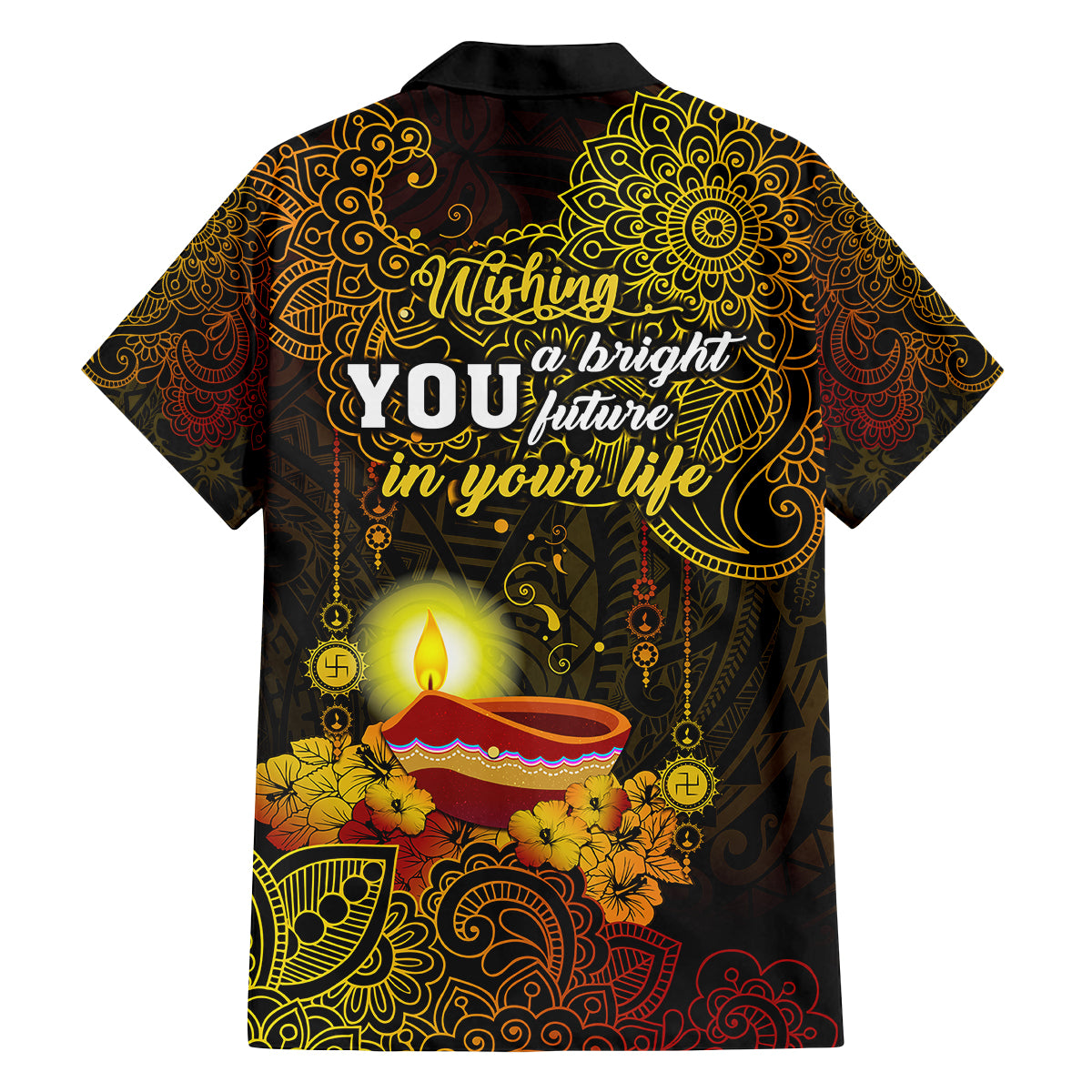 Happy Diwali Festival Family Matching Off Shoulder Maxi Dress and Hawaiian Shirt Diya Lamp Hibiscus Polynesian Pattern LT05 - Polynesian Pride