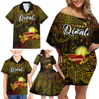 Happy Diwali Festival Family Matching Off Shoulder Short Dress and Hawaiian Shirt Diya Lamp Hibiscus Polynesian Pattern LT05 - Polynesian Pride