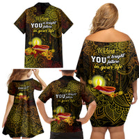 Happy Diwali Festival Family Matching Off Shoulder Short Dress and Hawaiian Shirt Diya Lamp Hibiscus Polynesian Pattern LT05 - Polynesian Pride