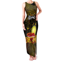 Happy Diwali Festival Family Matching Tank Maxi Dress and Hawaiian Shirt Diya Lamp Hibiscus Polynesian Pattern LT05 Mom's Dress Yellow - Polynesian Pride