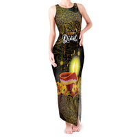 Happy Diwali Festival Tank Maxi Dress Diya Lamp Hibiscus Polynesian Pattern LT05 Women Yellow - Polynesian Pride