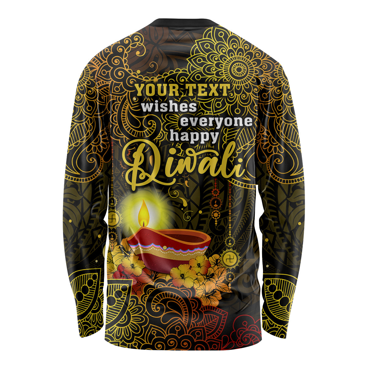 Personalized Happy Diwali Festival Long Sleeve Shirt Diya Lamp Hibiscus Polynesian Pattern LT05 - Polynesian Pride