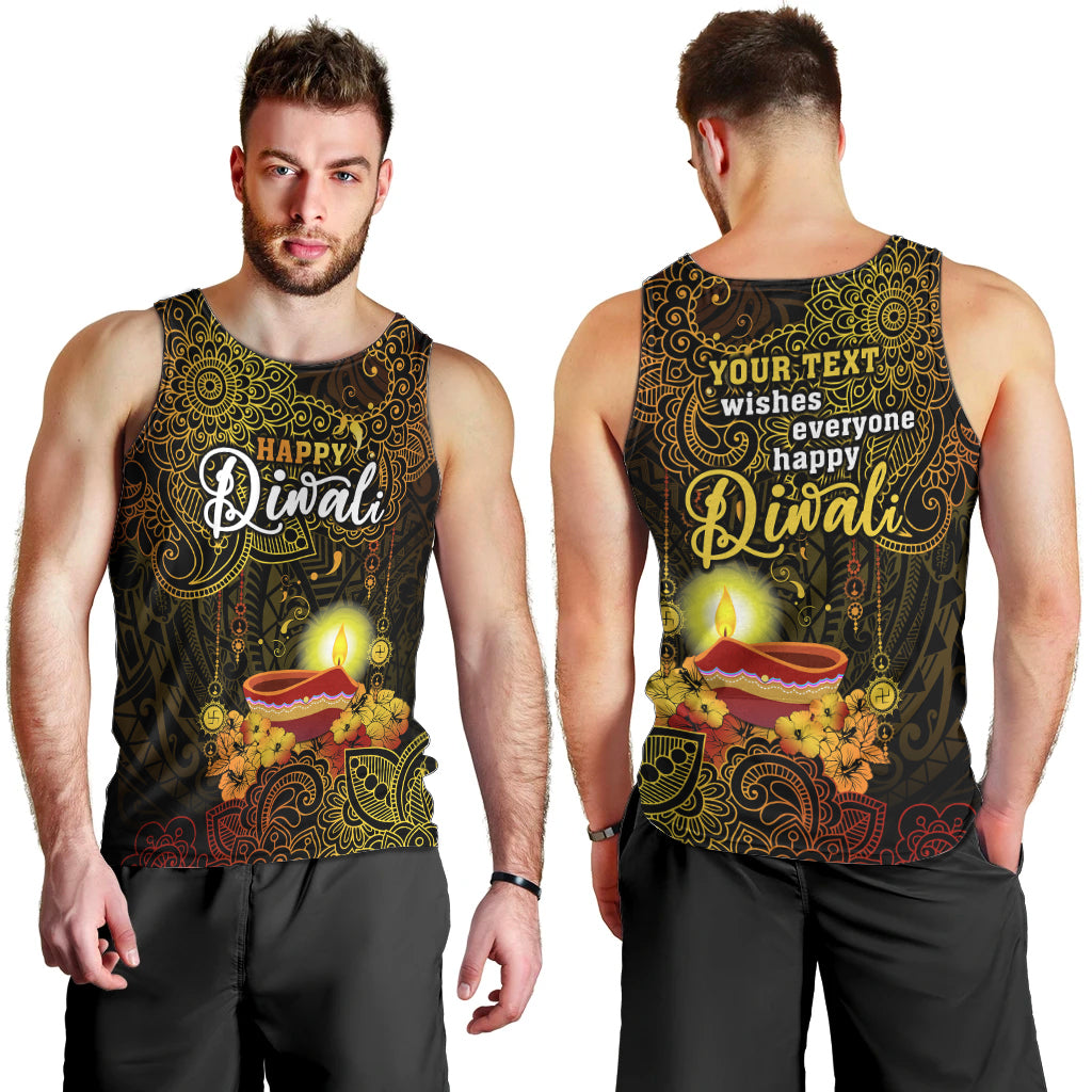 Personalized Happy Diwali Festival Men Tank Top Diya Lamp Hibiscus Polynesian Pattern LT05 - Polynesian Pride