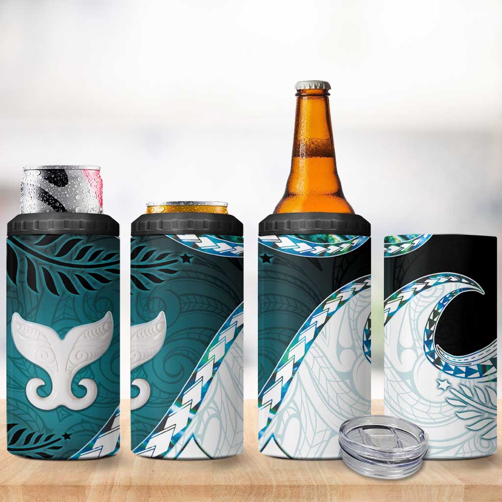 Aotearoa New Zealand 4 in 1 Can Cooler Tumbler Maori Wera Paua Shell Teal Glitter LT05 - Polynesian Pride