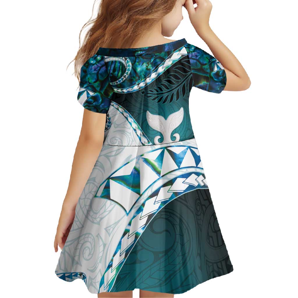 Aotearoa New Zealand Family Matching Long Sleeve Bodycon Dress and Hawaiian Shirt Maori Wera Paua Shell Teal Glitter LT05 - Polynesian Pride