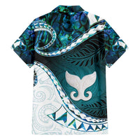 Aotearoa New Zealand Family Matching Puletasi and Hawaiian Shirt Maori Wera Paua Shell Teal Glitter LT05 - Polynesian Pride
