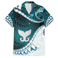 Aotearoa New Zealand Family Matching Summer Maxi Dress and Hawaiian Shirt Maori Wera Paua Shell Teal Glitter LT05 Dad's Shirt - Short Sleeve Teal - Polynesian Pride