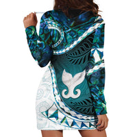 Aotearoa New Zealand Hoodie Dress Maori Wera Paua Shell Teal Glitter LT05 - Polynesian Pride