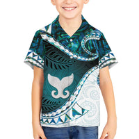 Aotearoa New Zealand Kid Hawaiian Shirt Maori Wera Paua Shell Teal Glitter LT05 Kid Teal - Polynesian Pride