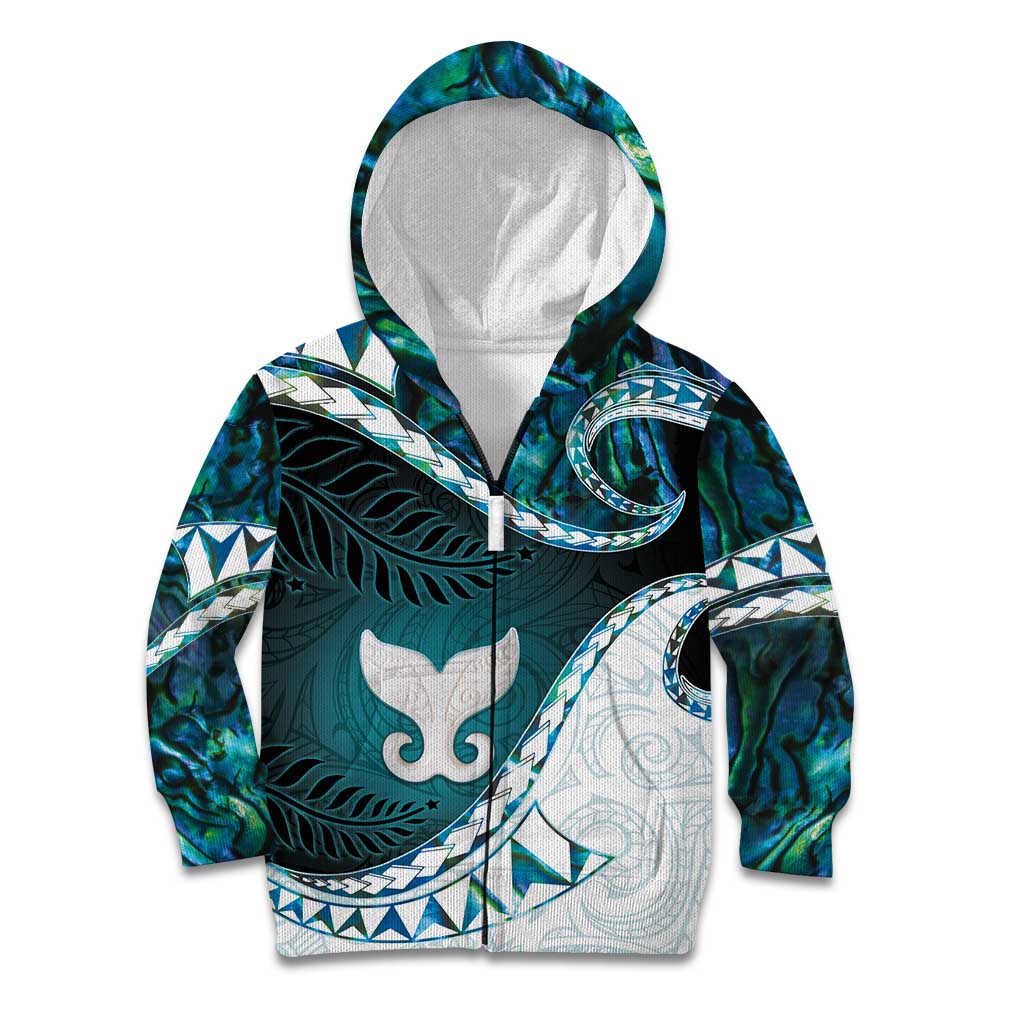 Aotearoa New Zealand Kid Hoodie Maori Wera Paua Shell Teal Glitter LT05 Zip Hoodie Teal - Polynesian Pride