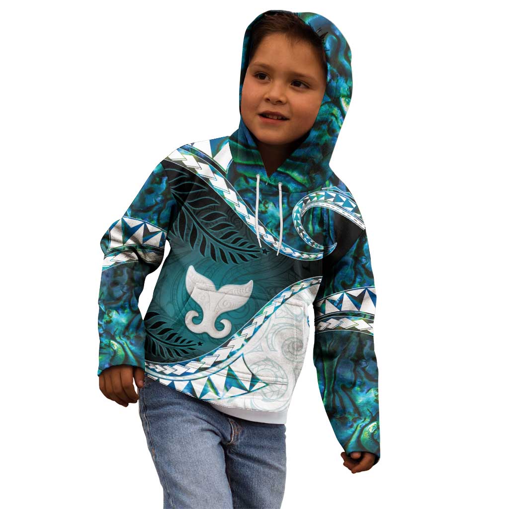 Aotearoa New Zealand Kid Hoodie Maori Wera Paua Shell Teal Glitter LT05 - Polynesian Pride