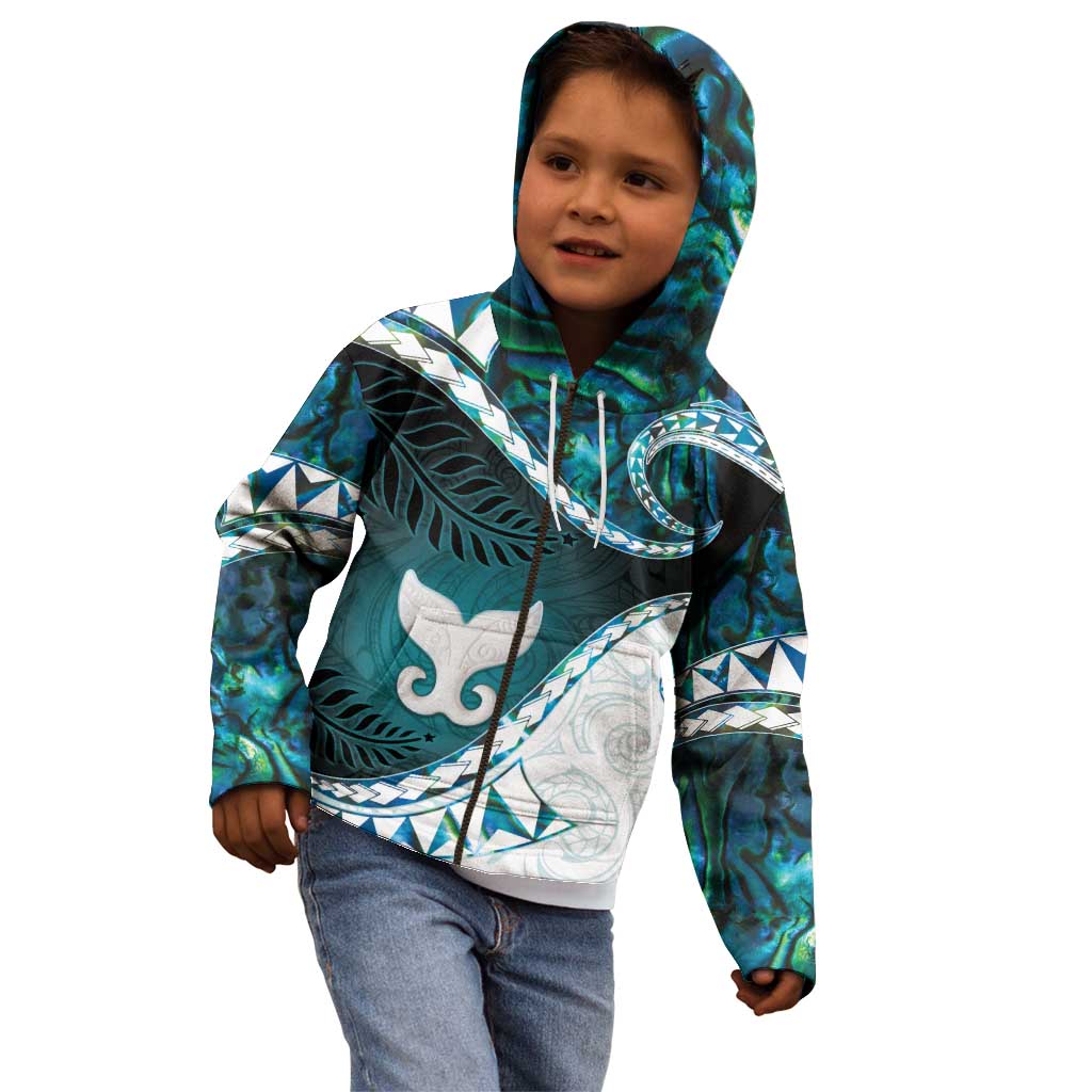 Aotearoa New Zealand Kid Hoodie Maori Wera Paua Shell Teal Glitter LT05 - Polynesian Pride