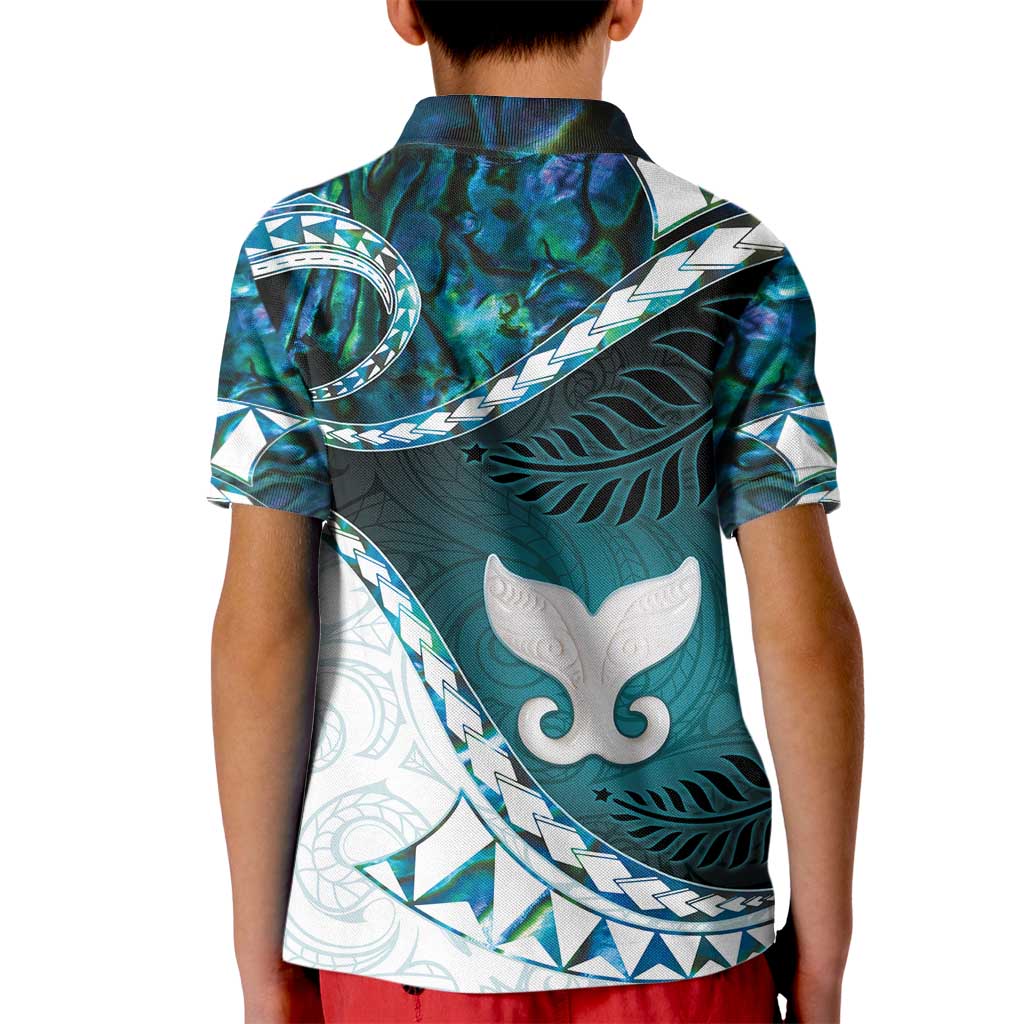 Aotearoa New Zealand Kid Polo Shirt Maori Wera Paua Shell Teal Glitter LT05 - Polynesian Pride