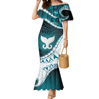 Aotearoa New Zealand Mermaid Dress Maori Wera Paua Shell Teal Glitter LT05 Women Teal - Polynesian Pride