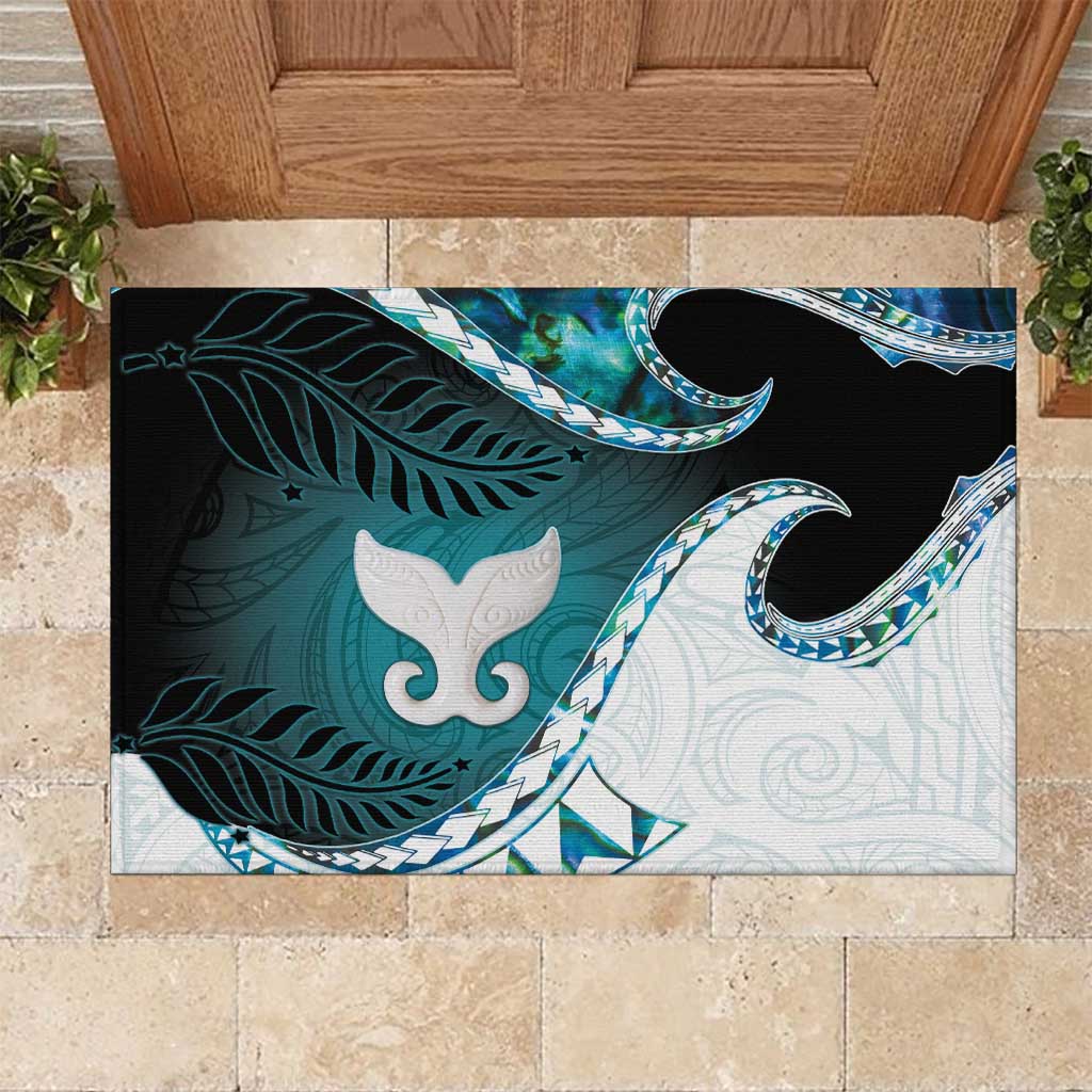 Aotearoa New Zealand Rubber Doormat Maori Wera Paua Shell Teal Glitter LT05 Teal - Polynesian Pride