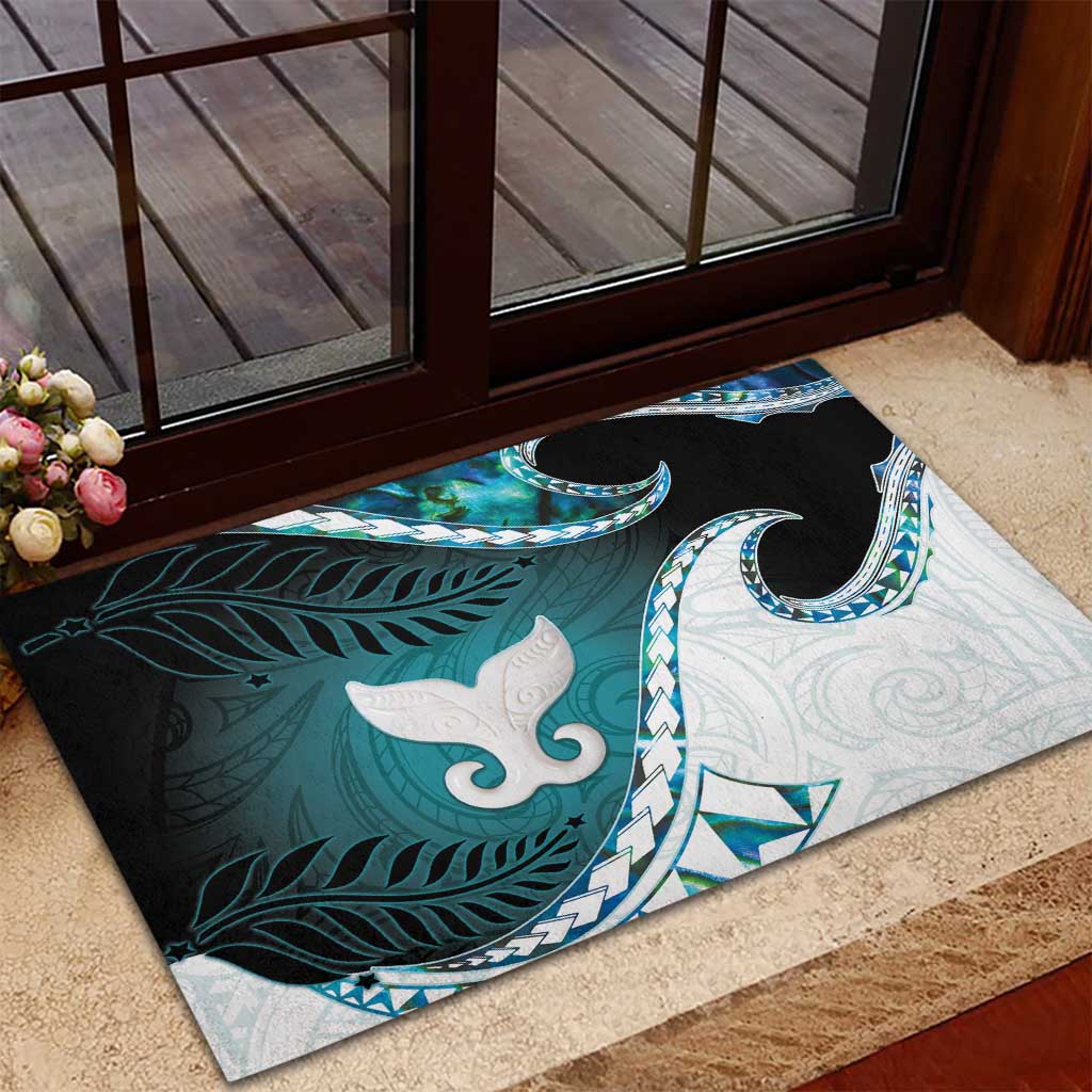 Aotearoa New Zealand Rubber Doormat Maori Wera Paua Shell Teal Glitter LT05 - Polynesian Pride