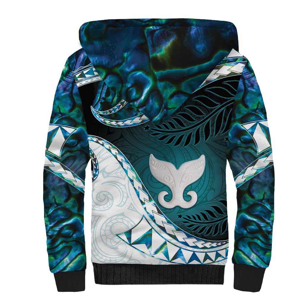 Aotearoa New Zealand Sherpa Hoodie Maori Wera Paua Shell Teal Glitter LT05 - Polynesian Pride