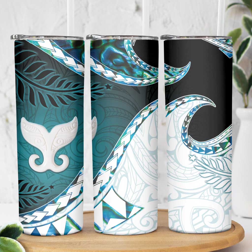 Aotearoa New Zealand Skinny Tumbler Maori Wera Paua Shell Teal Glitter LT05 - Polynesian Pride
