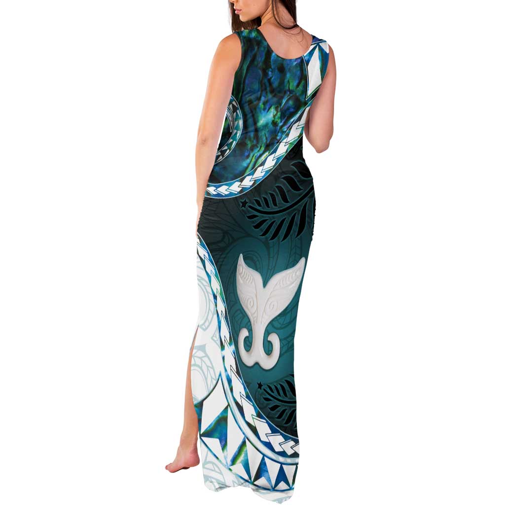 Aotearoa New Zealand Tank Maxi Dress Maori Wera Paua Shell Teal Glitter LT05 - Polynesian Pride