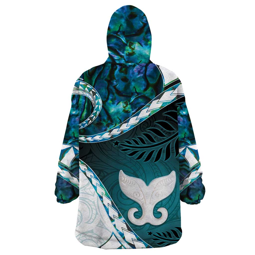 Aotearoa New Zealand Wearable Blanket Hoodie Maori Wera Paua Shell Teal Glitter LT05 - Polynesian Pride