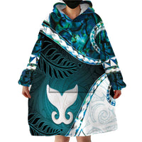 Aotearoa New Zealand Wearable Blanket Hoodie Maori Wera Paua Shell Teal Glitter LT05 - Polynesian Pride