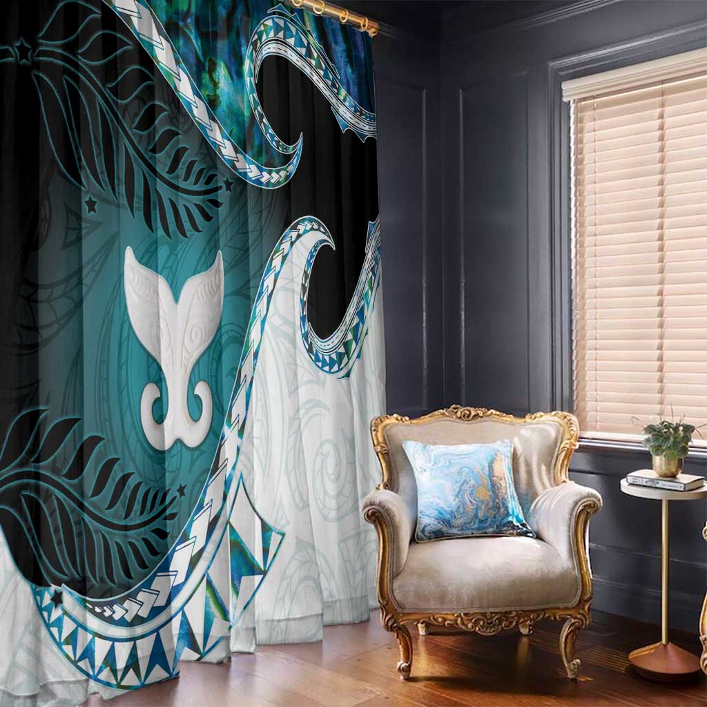 Aotearoa New Zealand Window Curtain Maori Wera Paua Shell Teal Glitter LT05 - Polynesian Pride