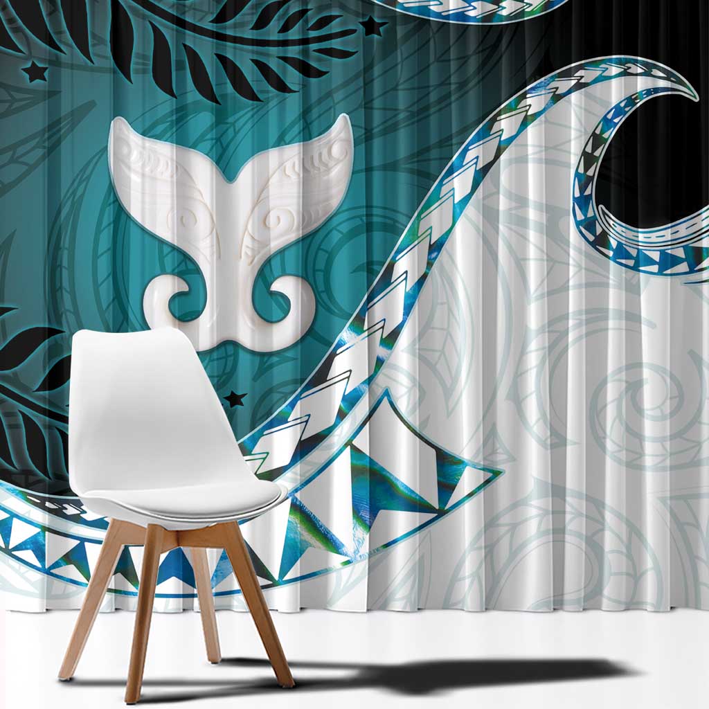 Aotearoa New Zealand Window Curtain Maori Wera Paua Shell Teal Glitter LT05 - Polynesian Pride