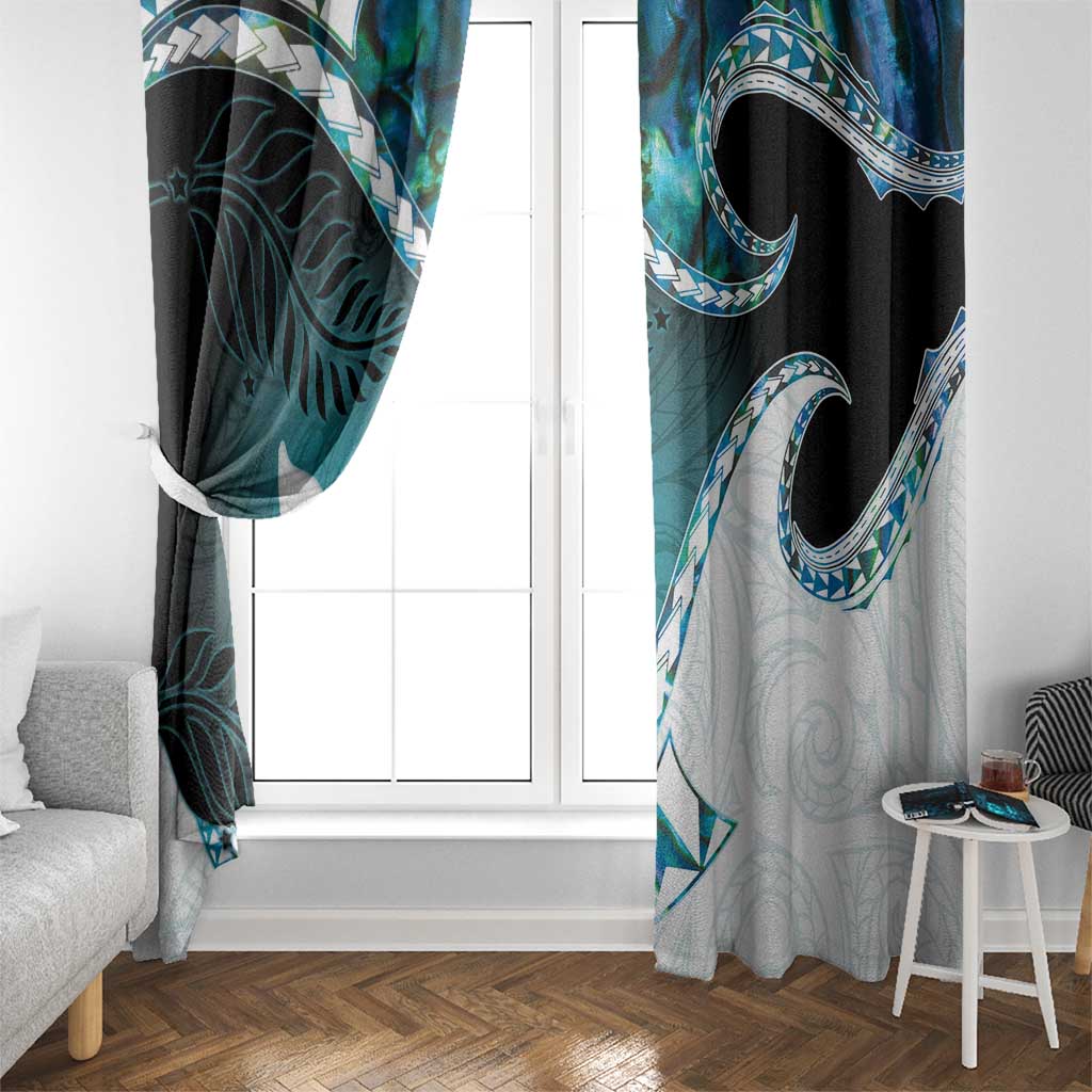 Aotearoa New Zealand Window Curtain Maori Wera Paua Shell Teal Glitter LT05 - Polynesian Pride