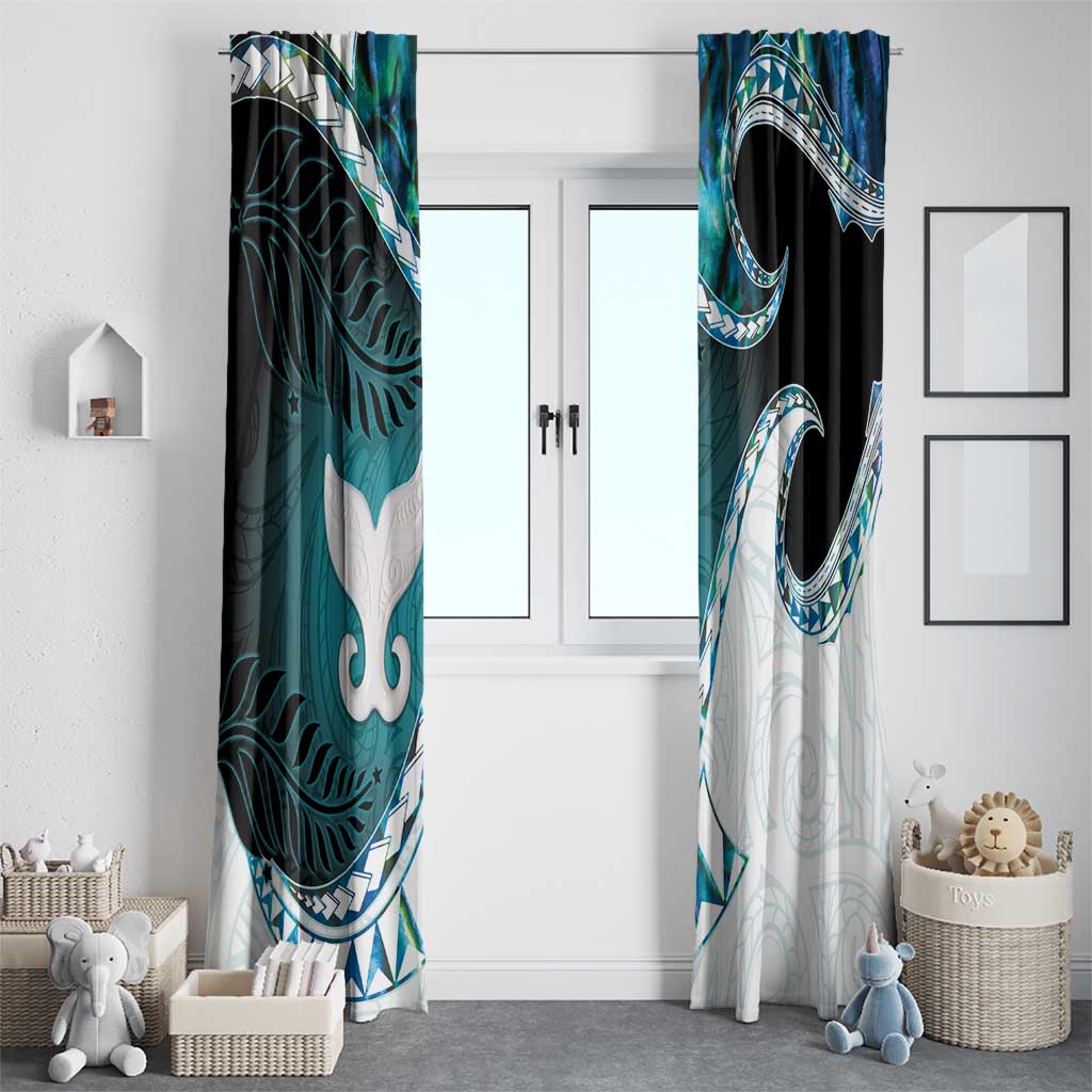 Aotearoa New Zealand Window Curtain Maori Wera Paua Shell Teal Glitter LT05 - Polynesian Pride