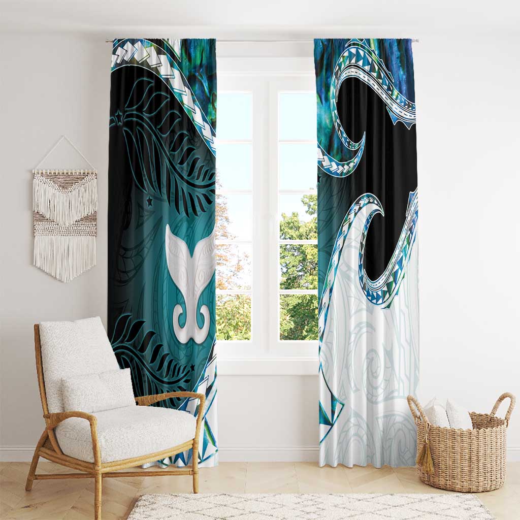 Aotearoa New Zealand Window Curtain Maori Wera Paua Shell Teal Glitter LT05 - Polynesian Pride