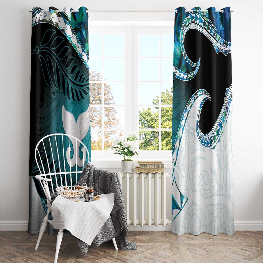 Aotearoa New Zealand Window Curtain Maori Wera Paua Shell Teal Glitter LT05 - Polynesian Pride