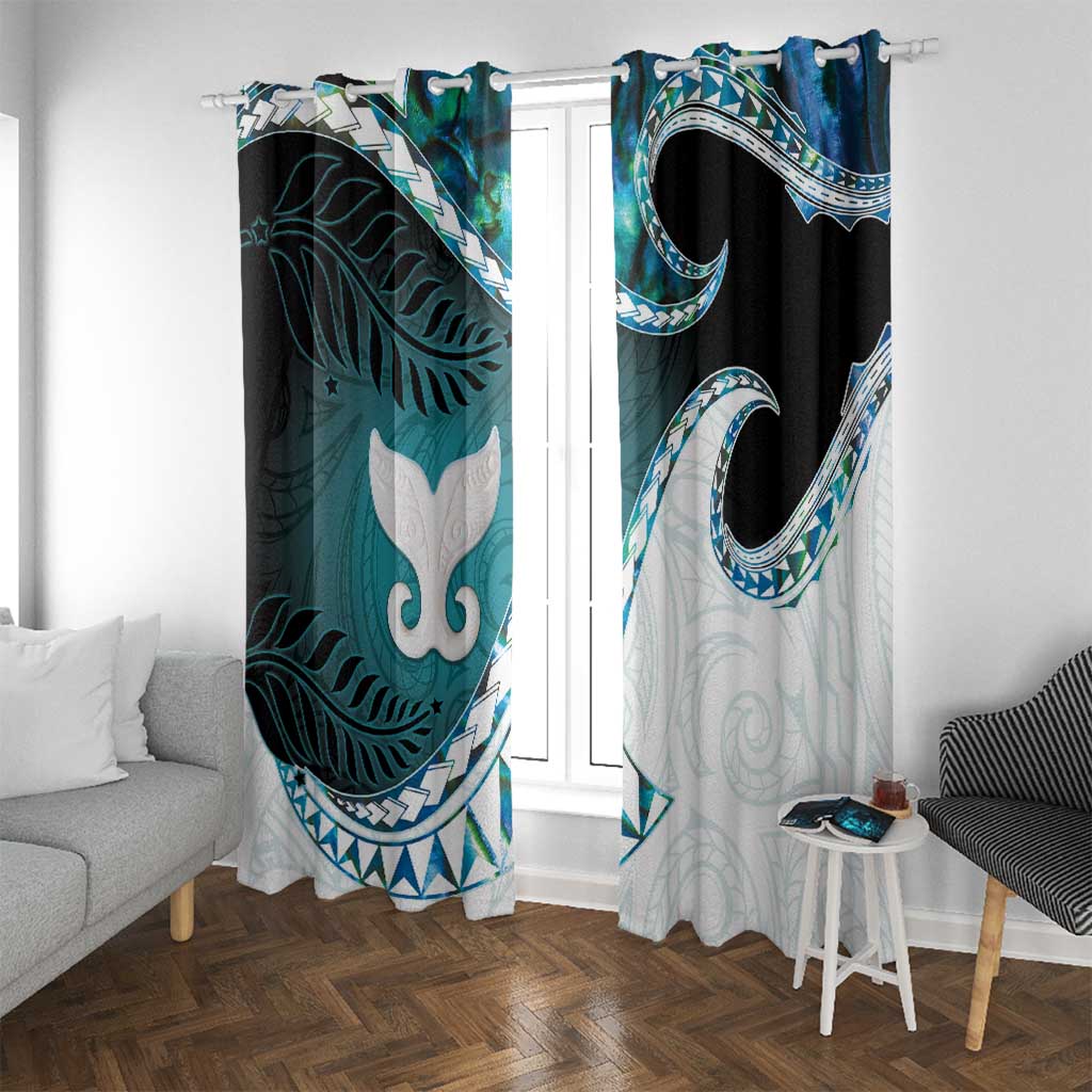 Aotearoa New Zealand Window Curtain Maori Wera Paua Shell Teal Glitter LT05 With Grommets Teal - Polynesian Pride