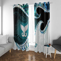 Aotearoa New Zealand Window Curtain Maori Wera Paua Shell Teal Glitter LT05 With Grommets Teal - Polynesian Pride