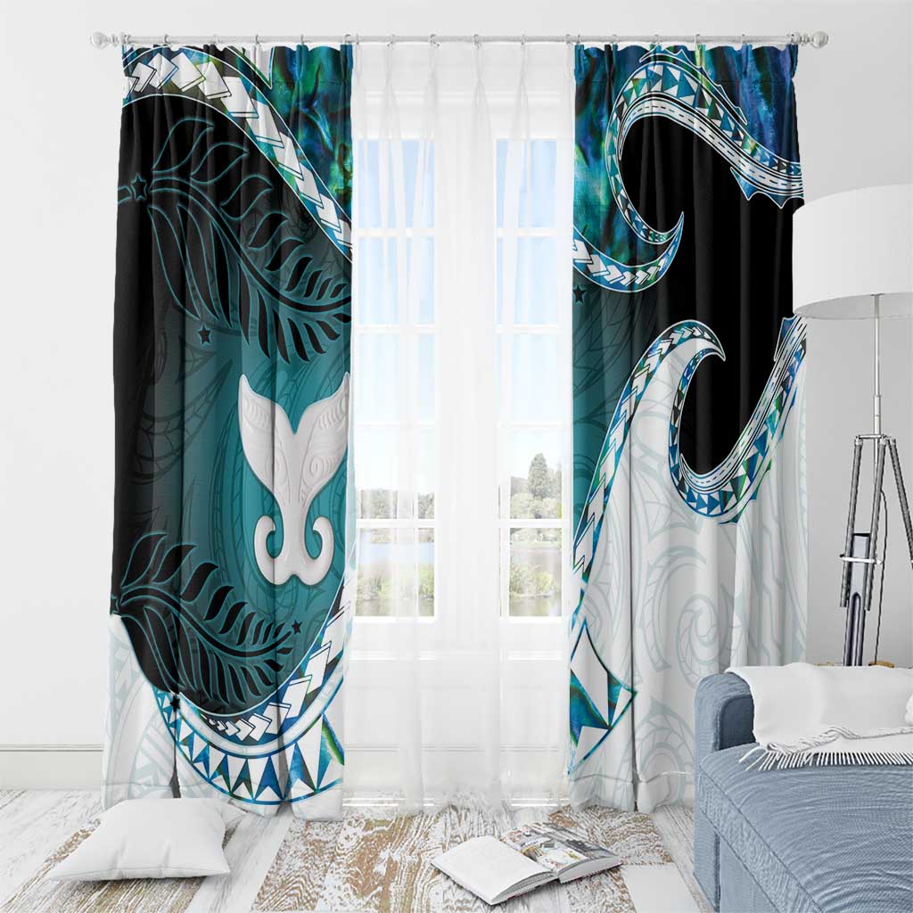 Aotearoa New Zealand Window Curtain Maori Wera Paua Shell Teal Glitter LT05 - Polynesian Pride