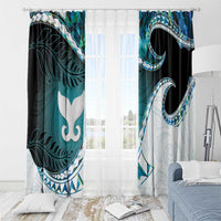 Aotearoa New Zealand Window Curtain Maori Wera Paua Shell Teal Glitter LT05 - Polynesian Pride