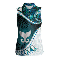 Aotearoa New Zealand Women Sleeveless Polo Shirt Maori Wera Paua Shell Teal Glitter LT05 Female Teal - Polynesian Pride