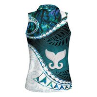 Aotearoa New Zealand Women Sleeveless Polo Shirt Maori Wera Paua Shell Teal Glitter LT05 - Polynesian Pride