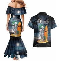 Personalised Hawaii Halloween Couples Matching Mermaid Dress and Hawaiian Shirt Hallowaiian Skeleton Surf LT05 - Polynesian Pride