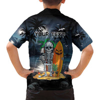 Personalised Hawaii Halloween Family Matching Off Shoulder Maxi Dress and Hawaiian Shirt Hallowaiian Skeleton Surf LT05 - Polynesian Pride