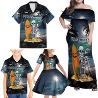 Personalised Hawaii Halloween Family Matching Off Shoulder Maxi Dress and Hawaiian Shirt Hallowaiian Skeleton Surf LT05 - Polynesian Pride