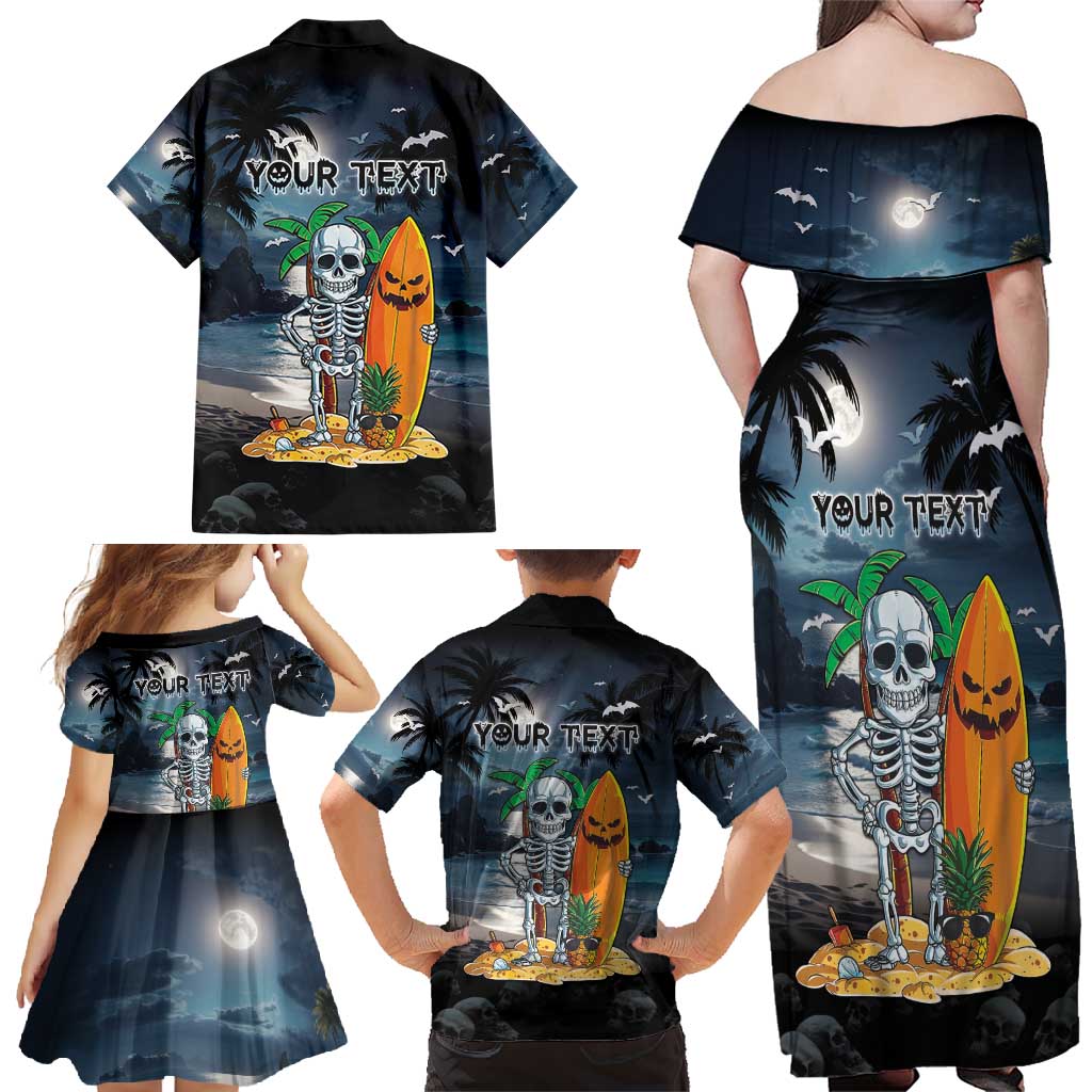 Personalised Hawaii Halloween Family Matching Off Shoulder Maxi Dress and Hawaiian Shirt Hallowaiian Skeleton Surf LT05 - Polynesian Pride