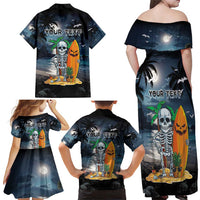 Personalised Hawaii Halloween Family Matching Off Shoulder Maxi Dress and Hawaiian Shirt Hallowaiian Skeleton Surf LT05 - Polynesian Pride