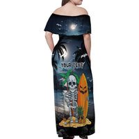 Personalised Hawaii Halloween Family Matching Off Shoulder Maxi Dress and Hawaiian Shirt Hallowaiian Skeleton Surf LT05 - Polynesian Pride