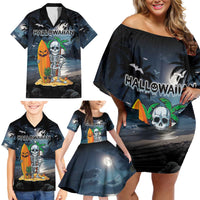 Personalised Hawaii Halloween Family Matching Off Shoulder Short Dress and Hawaiian Shirt Hallowaiian Skeleton Surf LT05 - Polynesian Pride