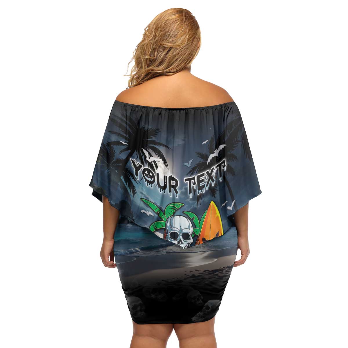 Personalised Hawaii Halloween Family Matching Off Shoulder Short Dress and Hawaiian Shirt Hallowaiian Skeleton Surf LT05 - Polynesian Pride