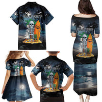 Personalised Hawaii Halloween Family Matching Puletasi and Hawaiian Shirt Hallowaiian Skeleton Surf LT05 - Polynesian Pride