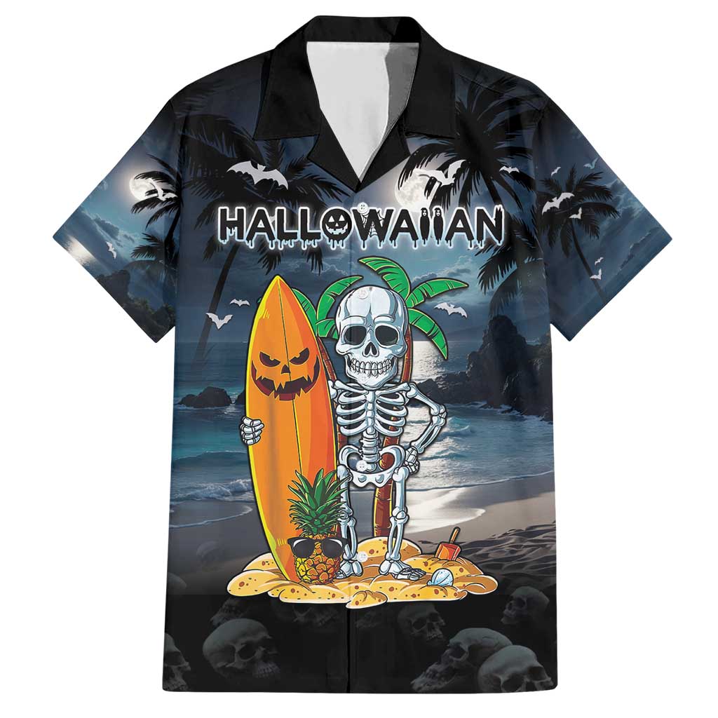 Personalised Hawaii Halloween Family Matching Short Sleeve Bodycon Dress and Hawaiian Shirt Hallowaiian Skeleton Surf LT05 Dad's Shirt - Short Sleeve Black - Polynesian Pride