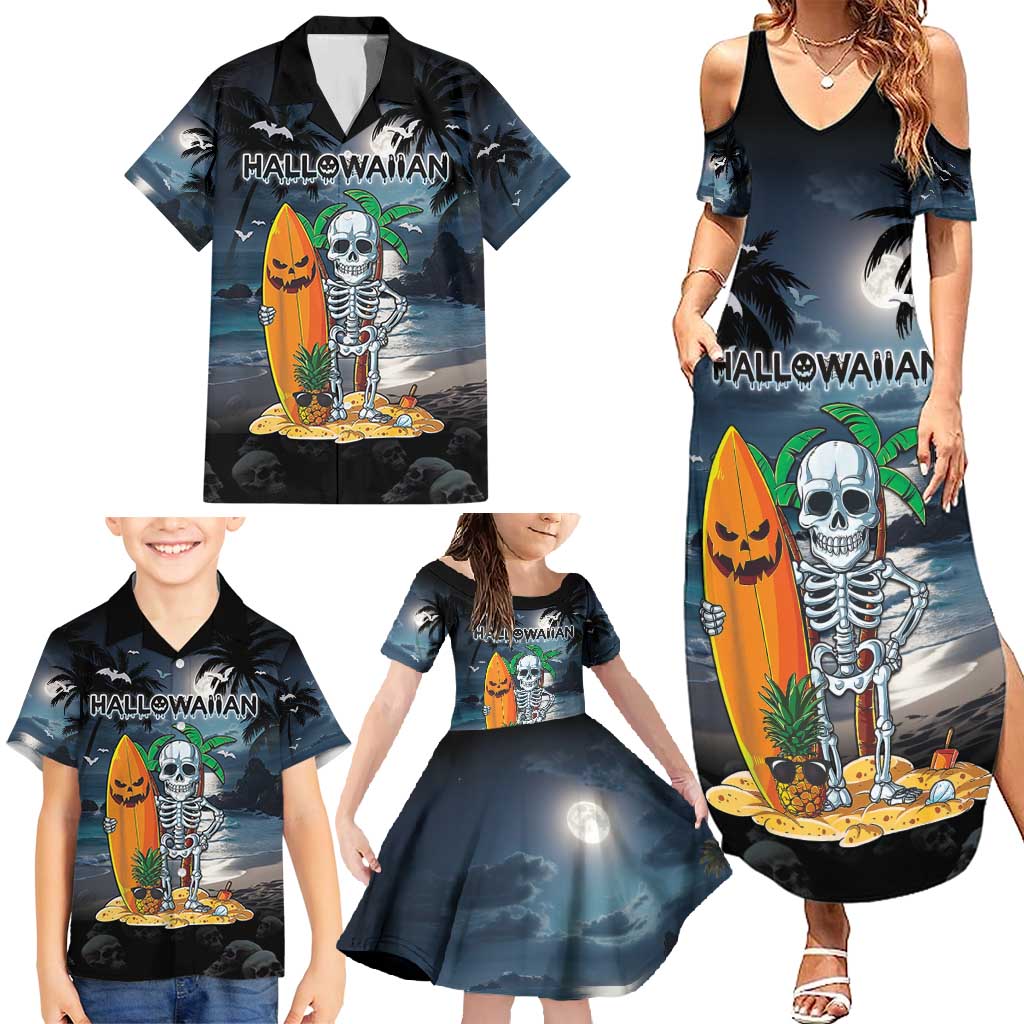Personalised Hawaii Halloween Family Matching Summer Maxi Dress and Hawaiian Shirt Hallowaiian Skeleton Surf LT05 - Polynesian Pride